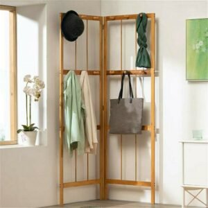 Bamboo Coat and Hat Rack Solid Wood Combination Stand Angularly Foldable Coat Rack Free-standing 1