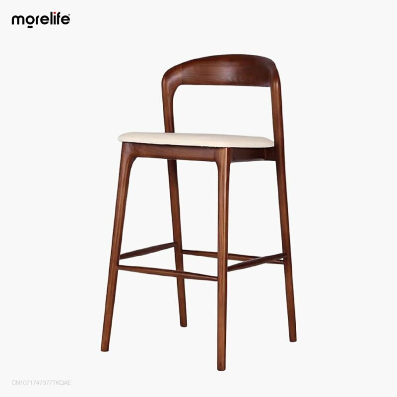 Nordic bar chair Light luxury solid wood bar stool Modern minimalist high chair Bar chair Back bar stool Back chair Leisure home 2