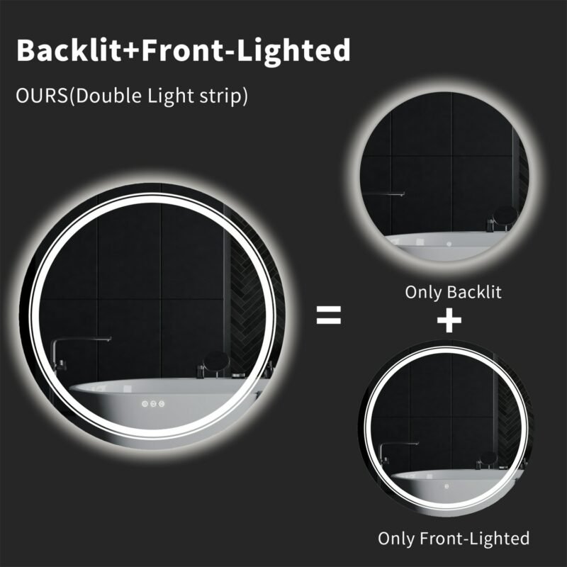 Extra Large Round Bathroom LED Vanity Mirror, UL Certified, Anti-Fog Dimmable Lights IP54 Waterproof Circle Makeup Wall Mounted 4