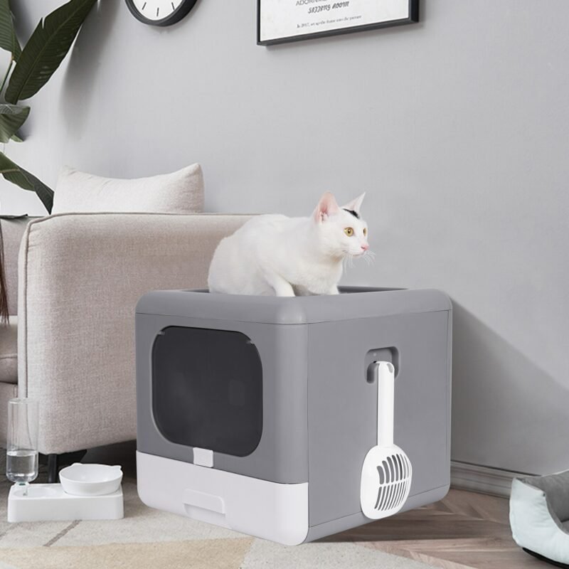 Cat Litter Box Foldable Top Entry Litter Box with Cat Litter Scoop Drawer for Medium and Large Cats 5