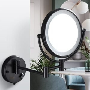 Magnification Bath Makeup Mirror Black/brushed Gold Brass Makeup Mirrors Wall Extending Folding Double Side Led Light Mirror 1