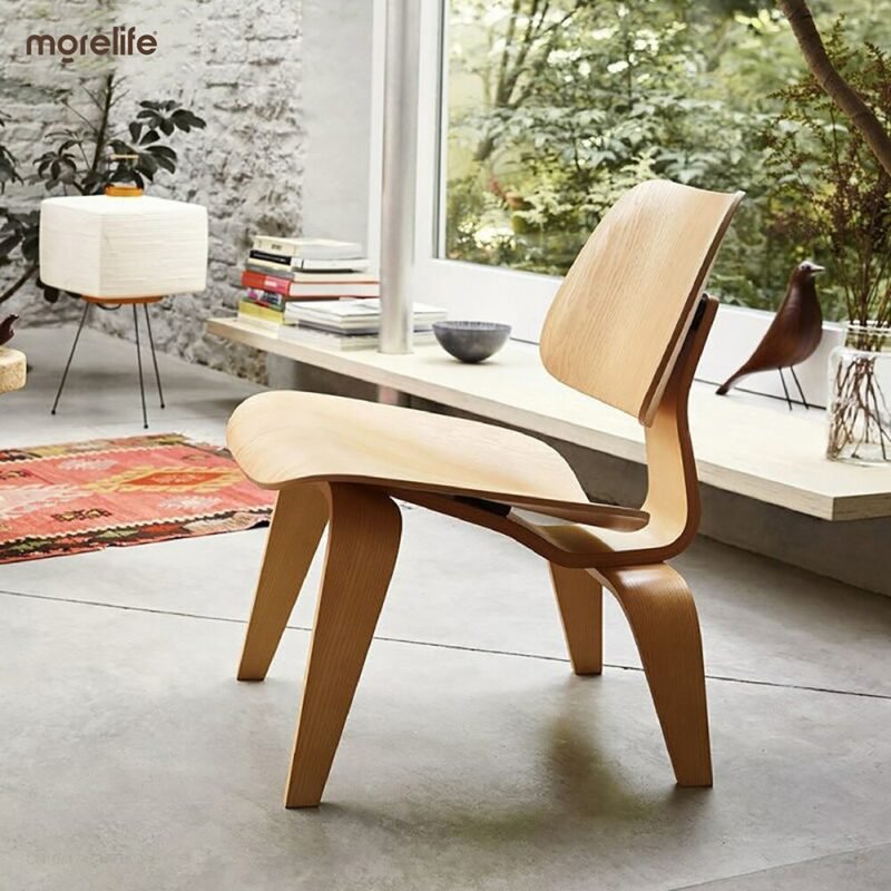 Nordic vintage coffee chair hotel chair plywood leisure armchair kitchen chair simple back chair modern solid wood leisure 3