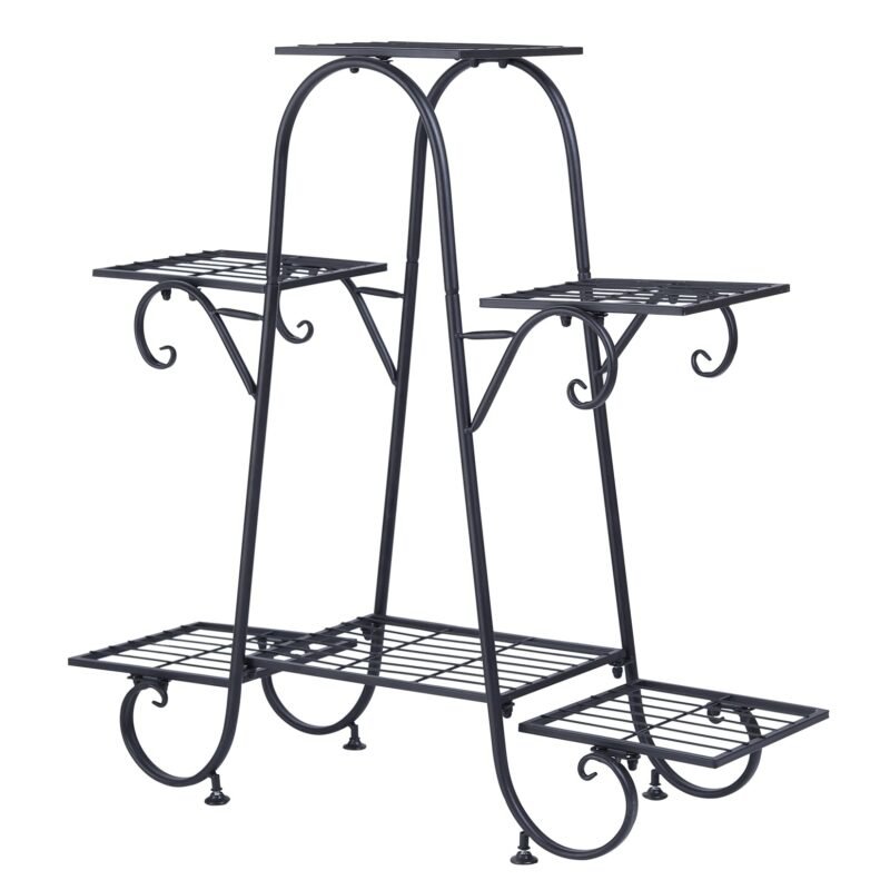 6 Tiers Plant Stand for Indoor and Outdoor Black Metal Flower Pot Shelf Multi-Tiered Plant Pot Holding Display Rack 6