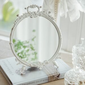 French Desktop Mirror Desktop Retro White Dresser Makeup Mirror Women's Bathroom Vanity Mirrors Home Decoration Accessories 1