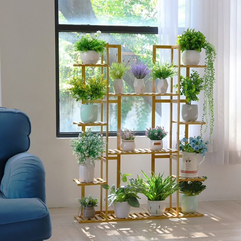 Extra Large Bamboo Plant Stand for Indoor Plants 9 Tier Organizer Living Room 2