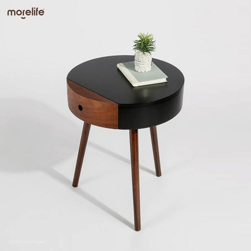 Modern Simple Tea Table Small Bedside Table Walnut Storage Drawer Corner Table Bedside Sofa Black Gray Side Table Coffee Table 3