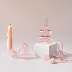 Pink Glass Candle Holder Taper Candlesticks Holder Wedding Table Centerpieces Nordic Home Decoration 1