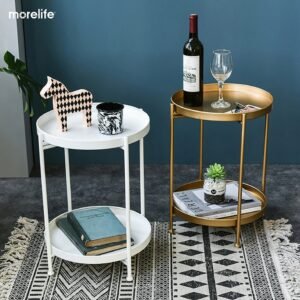Nordic Simple Iron Double Layer Small Tea Table Corners Round Coffee Table Living Room Mini Sofa Side Table 1