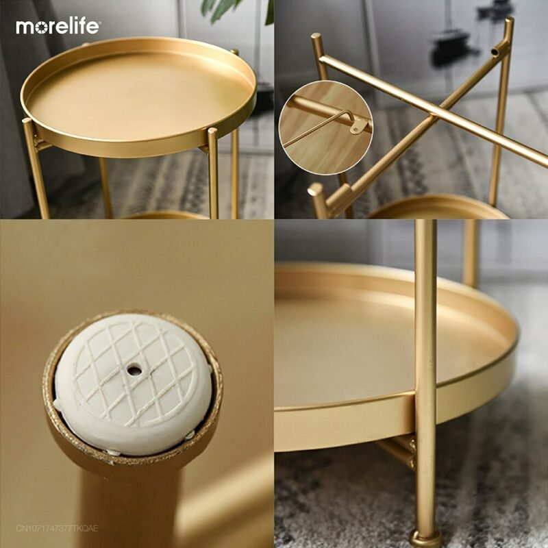 Nordic Simple Iron Double Layer Small Tea Table Corners Round Coffee Table Living Room Mini Sofa Side Table 6