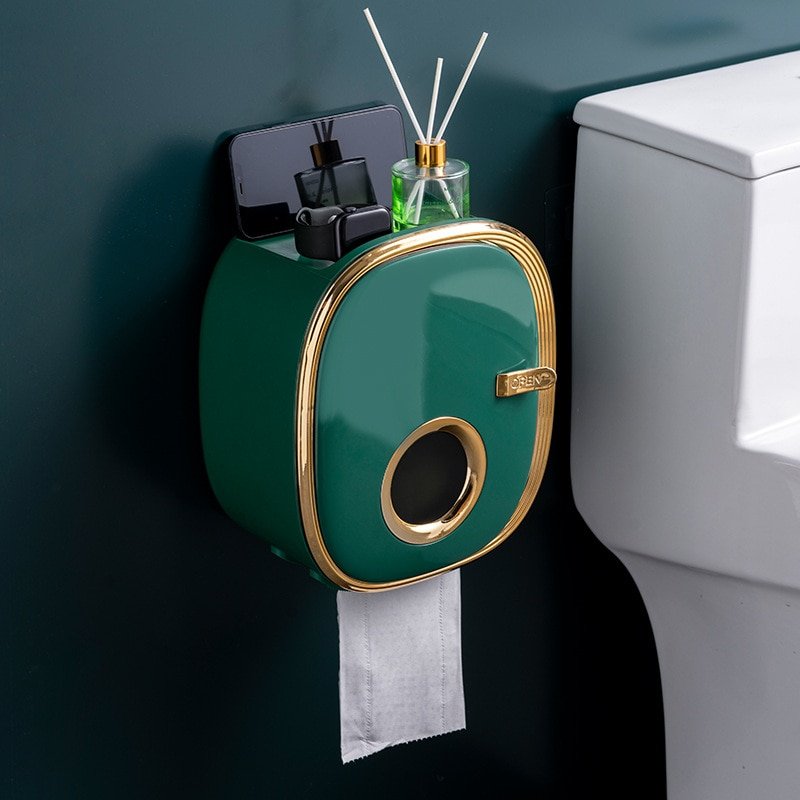 golden Bathroom Shelf Storage Box Punch-Free Wall-Mounted Toilet Paper Holder Box Waterproof Paper Towel Bathroom Storage Rack 2