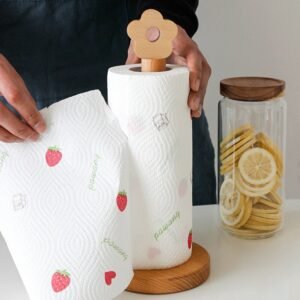 Lazy Rag Rack Japanese Creative Kitchen Vertical Solid Wood Roll Paper Holder Beech Paper Towel Rack Small Flower 2021 FULLLOVE 1