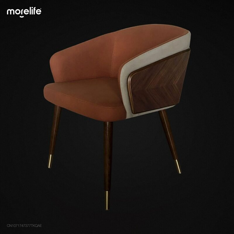Nordic style solid wood metal leg armchair modern luxury fabric (leather) Bar Cafe family dining chair 2