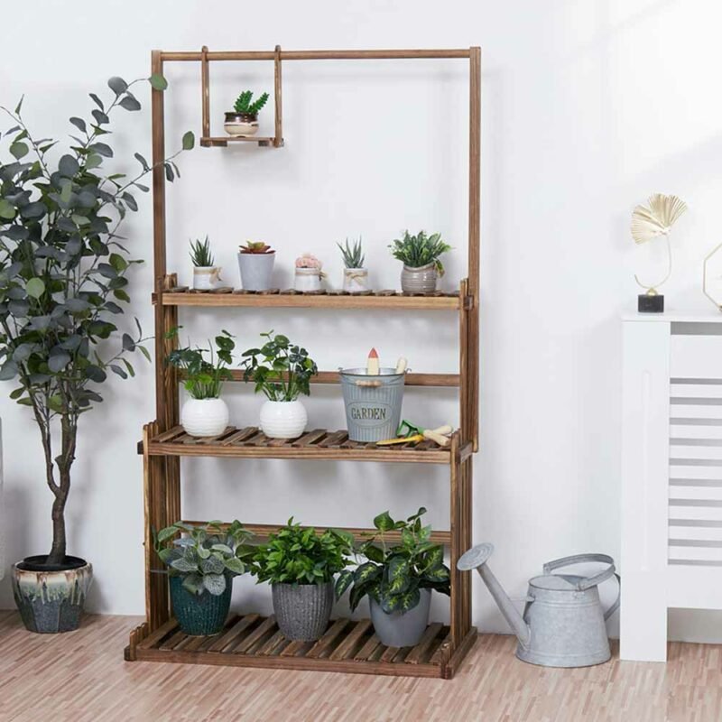3-Tier Hanging Wood Plant Stand Planter Shelves Flower Pot Organizer Rack Multiple Display Holder Shelf Indoor Outdoor 3