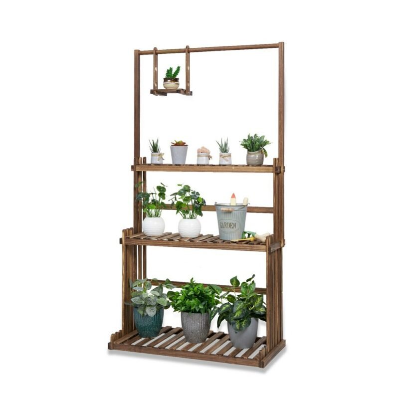 3-Tier Hanging Wood Plant Stand Planter Shelves Flower Pot Organizer Rack Multiple Display Holder Shelf Indoor Outdoor 6
