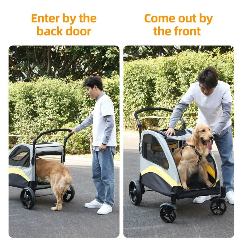 Large Dog Stroller 4 Wheel Pet Trolley Carrier Foldable for 2 Dogs up to 121 lbs 2