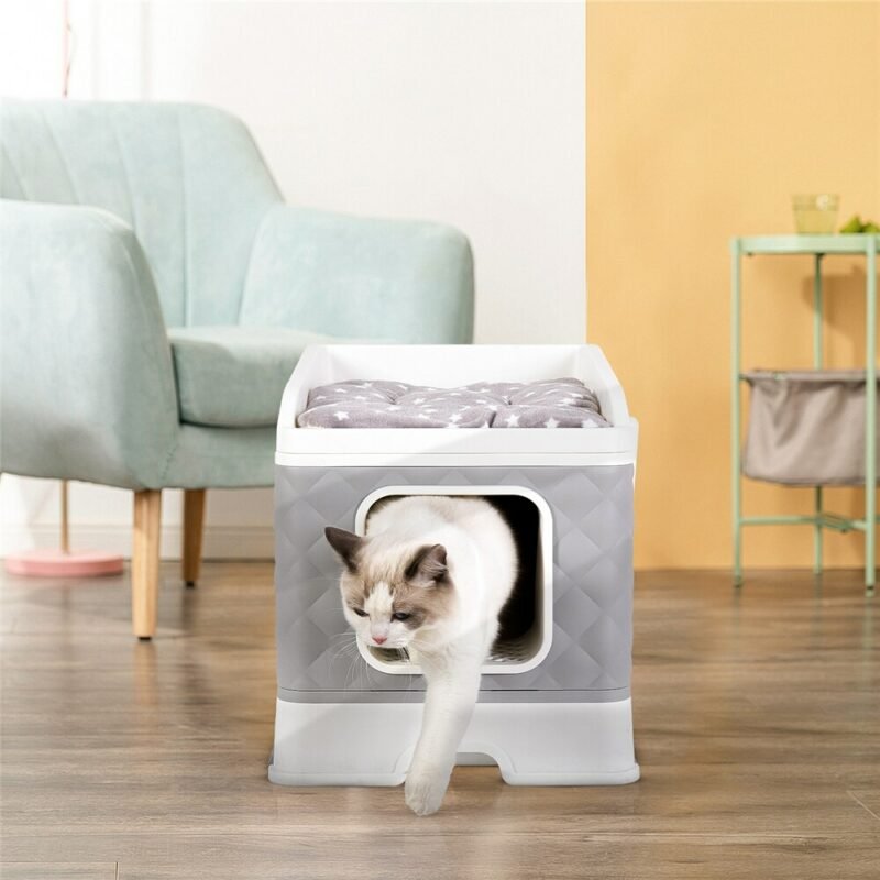 Foldable Cat Litter Box Large Pet Toilet+Cat Sand Shovel Easy Clean Leak-proof Enclosed 2