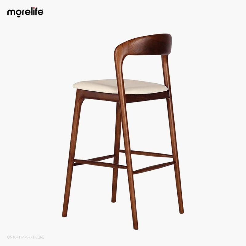 Nordic bar chair Light luxury solid wood bar stool Modern minimalist high chair Bar chair Back bar stool Back chair Leisure home 4