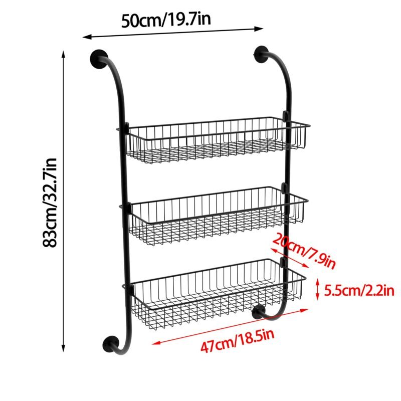Wall Hanging Baskets Multifunctional 3-tier Metal Wall Rack Shelf Storage Baskets for Holding Bathroom Accessories Kitchen Fruit 5