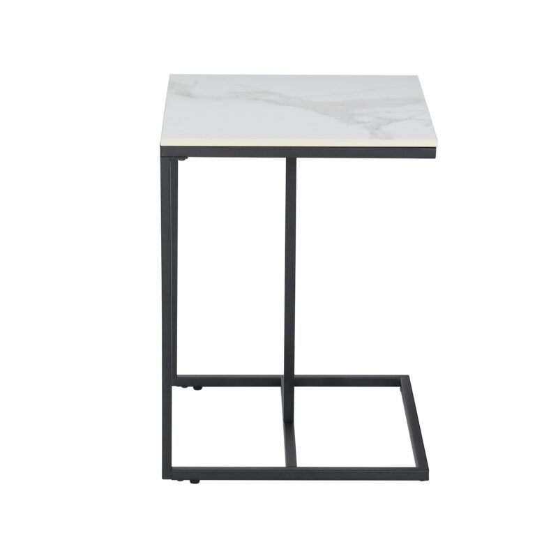 Snack Side Table C Shaped End Table Sintered Stone Tabletop Metal Frame for Sofa Bed for Living Room Bedroom 5