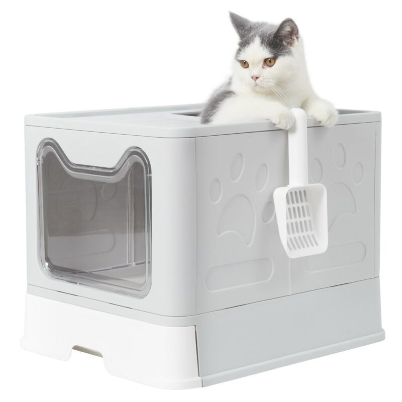 Front Entry Top Exit Cat Litter Box with Lid Foldable Large Kitty Litter Boxes Cats Toilet Including Plastic Scoop 3