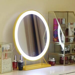 Gold Decorative Mirror Table Makeup Light Holder Jeweler Desk Round Decorative Mirrors Aesthetic Espejo Con Luz Decoration Home 1