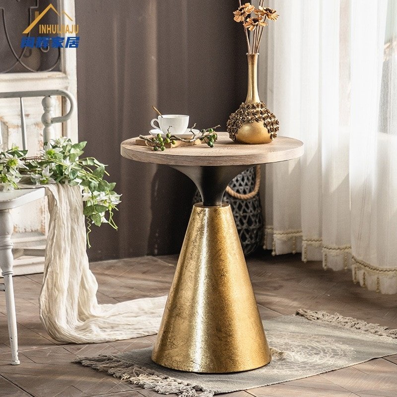 MOMO Nordic Simple Small Apartment Type Tuhao Gold Household Coffee Table Modern Creative Living Room Round Tea Table Iron Art 3