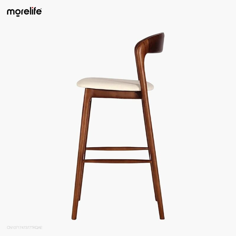 Nordic bar chair Light luxury solid wood bar stool Modern minimalist high chair Bar chair Back bar stool Back chair Leisure home 3