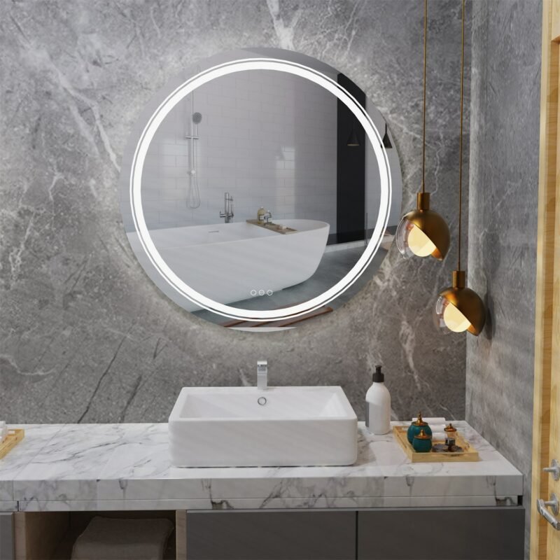 Large Round  LED Lighted Bathroom Mirror Wall Mount Vanity Frameless Backlit Touch Dimmer Switch Anti-Fog 3 Color 2