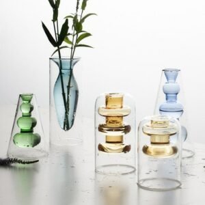 Modern Simple Color Glass Creative Double  Transparent Vase Art Personality Flower Ware Vase  Home Decoration Accessories 1