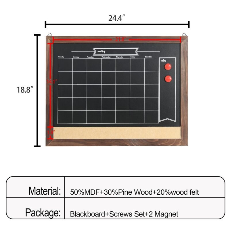 Wood Framed Calendar Chalkboard Magnetic Blackboard Monthly Weekly Notice Board 4