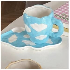Nordic Ins Style Hand-held Cup Hand-painted Blue Sky and White Clouds Cup Ceramic Afternoon Tea Center Plate Breakfast Milk Cup 1