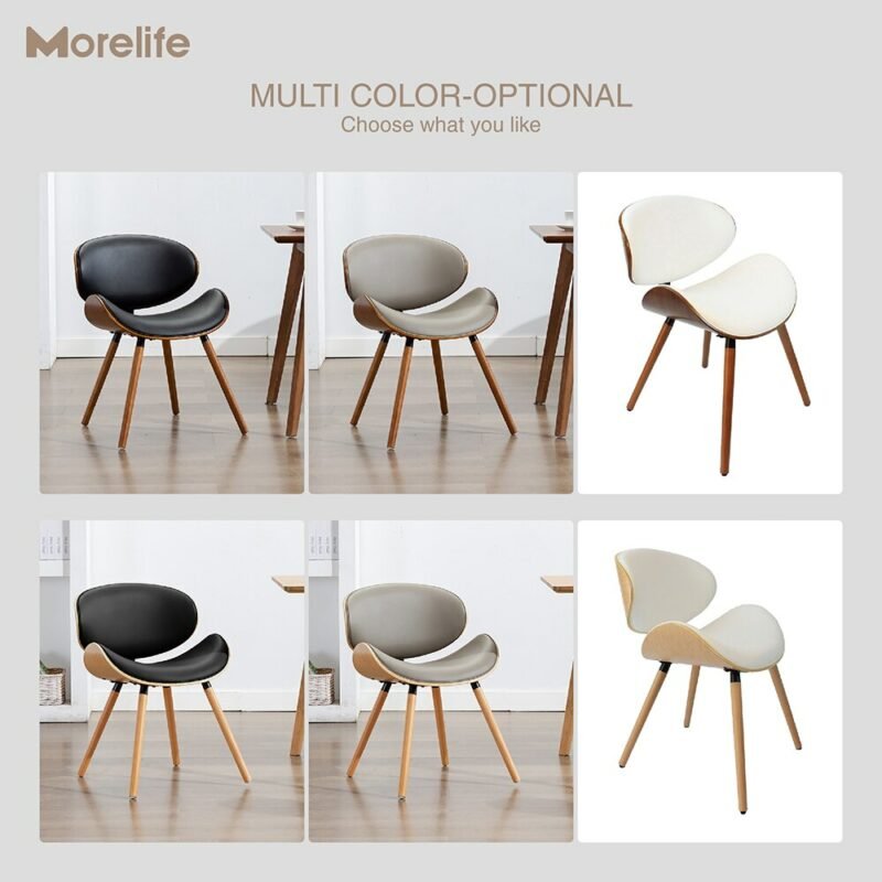 European modern simple luxury chair back, beetle shape small family, space saving practical solid wood leather dining chair 6