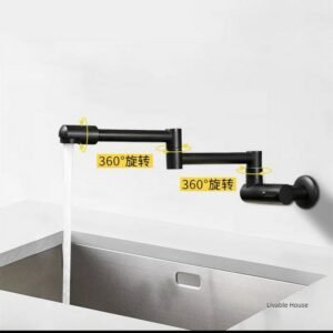 Fold-able Basin Faucet Kitchen Faucets Black/Chrome Brass Single Cold Wall Mounted Bathroom 360 Rotate  Crane Universal Sink Tap 1