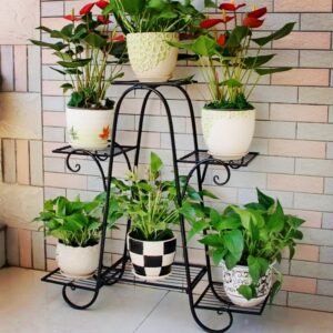 6 Tiers Plant Stand for Indoor and Outdoor Black Metal Flower Pot Shelf Multi-Tiered Plant Pot Holding Display Rack 1