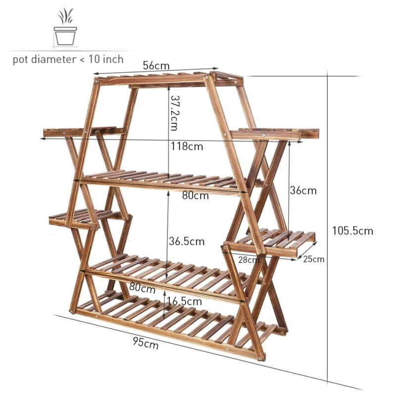 8 Tier Tall  Large Capacity Wood Plant Stand Steady Flower Shelves for Patio Porch Balcony 6