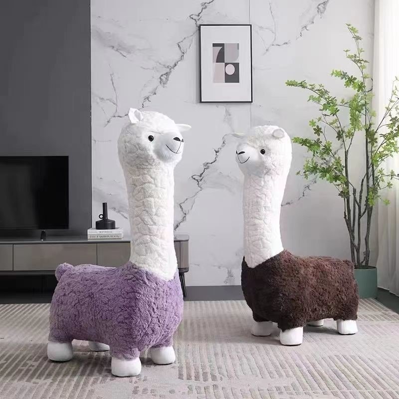 FULLOVE Cartoon Alpaca Stool Children's Casual Shoes Changing Stool Children's Household Living Room Decoration Doll Stool 3