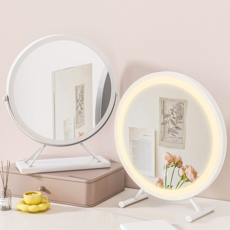 Desk Led Decorative Mirror Bedroom Round Makeup Standing Decorative Mirror Aesthetic Specchio Decoration Living Room YY50DM 1