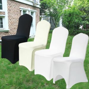 50 Pcs White Black Universal Chair Covers Stretch Spandex for Wedding Party Banquet Hotel Decor 1