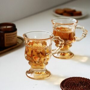 Ins Retro Relief Glass High Value Water Cup High Foot Latte Coffee Cup with Afternoon Tea Cup 1