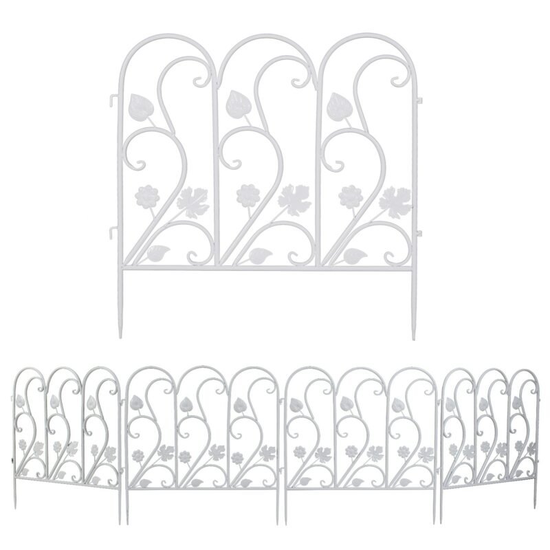 5 Pack Decorative Garden Fence For Landscaping White Panels Rust Proof Metal White 5