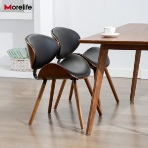 European modern simple luxury chair back, beetle shape small family, space saving practical solid wood leather dining chair 1