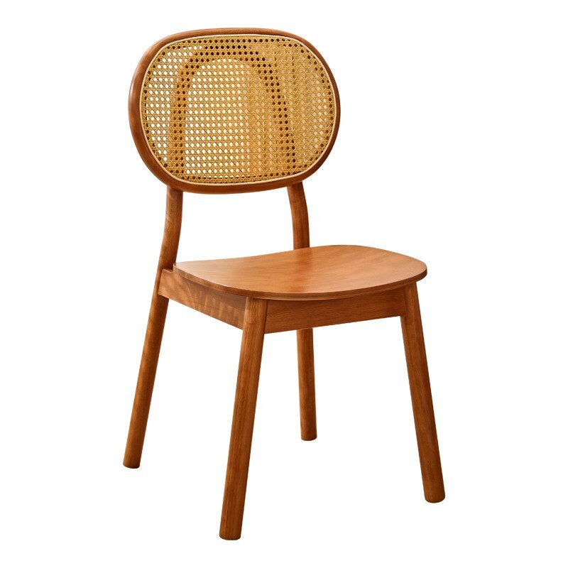FULLLOVE Nordic Casual Backrest Rattan Chair Designer Creative Solid Wood Dining Chair Balcony Restaurant Simple Rattan Chair 5