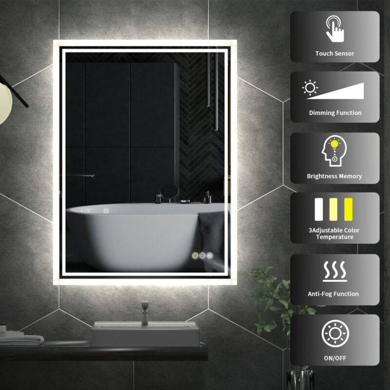 LED Backlit Mirror Bathroom Vanity with Lights,Anti-Fog,Dimmable,CRI90+,Touch Button,Water Proof,Horizontal/Vertical 6