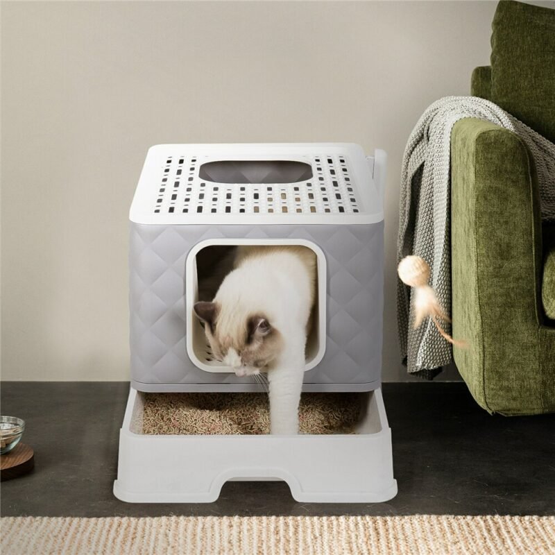 Foldable Cat Litter Box Large Pet Toilet+Cat Sand Shovel Easy Clean Leak-proof Enclosed 4