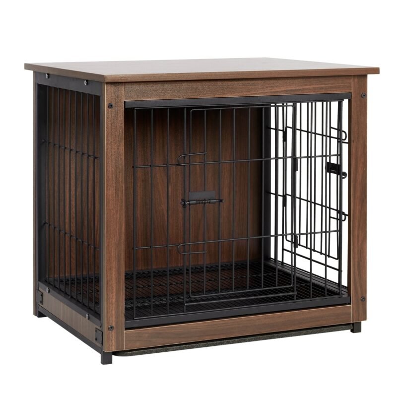 Vintage Pet Crate Dog Cage with Table Top Wooden Barrier Gate With Floor Tray for Indoor 2
