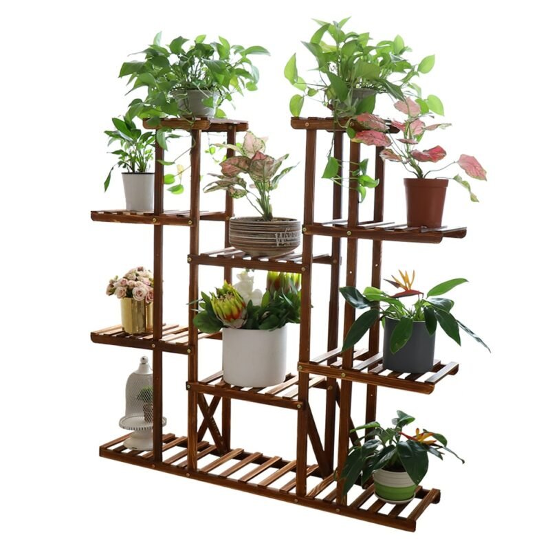 UNHO Multi-Tier Plant Stand, 46in Height Wood Flower Rack Holder 16 Potted Display Storage Shelves Indoor Outdoor for Patio Gard 5
