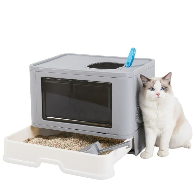 Cat Litter Box Fully Enclosed and Foldable,Top Entry Litter Box Storage and Deodorization Easy to Clean Covered Litter Box 4