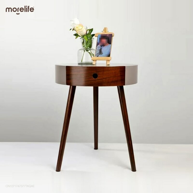Modern Simple Tea Table Small Bedside Table Walnut Storage Drawer Corner Table Bedside Sofa Black Gray Side Table Coffee Table 4