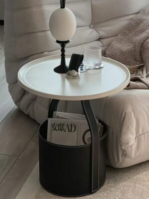 MOMO Italian Minimalist Saddle Leather Storage Coffee Table Creative Side Table Light Luxury Designer Storage Bedside Table 1