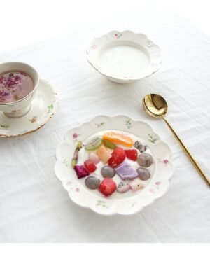 French Floral Plate Ceramic Dinner Plates Soup Bowls Tableware Fruit Salad Dessert Bowl Home Restaurant Kitchen Dinnerware 1